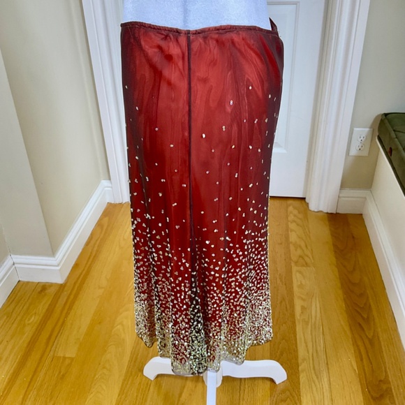 Ruth Sequined Skirt Orange Red Mesh Overlay Y2K (M) - Picture 3 of 8